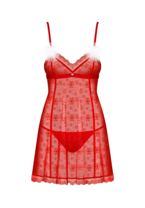 Obsessive Komplet Świąteczny Claussica Czerwony (Babydoll i Stringi) - XS/S