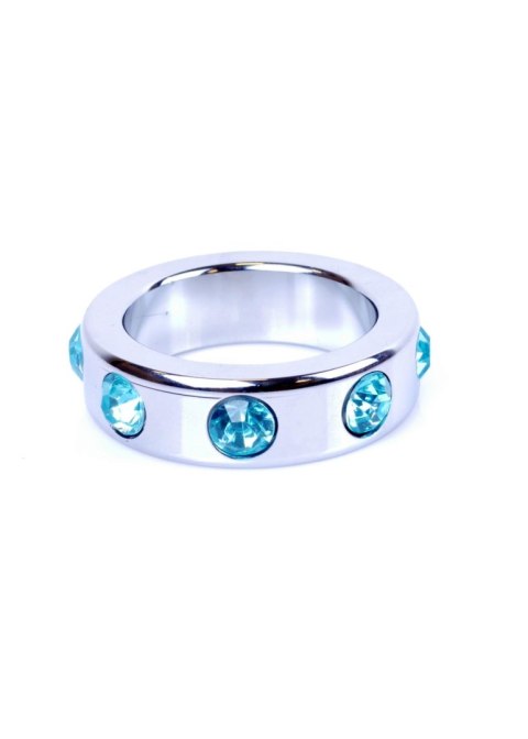 Pierścień-Metal Cock Ring with Light Blue Diamonds Medium