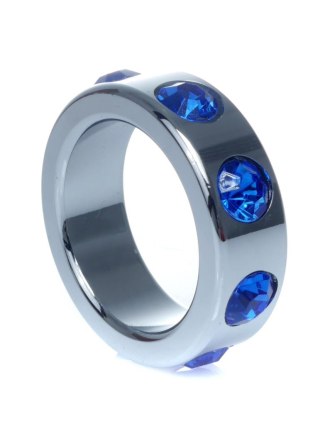 Pierścień-Metal Cock Ring with Dark Blue Diamonds Small