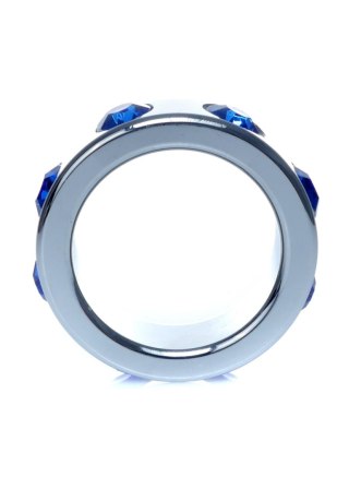 Pierścień-Metal Cock Ring with Dark Blue Diamonds Small