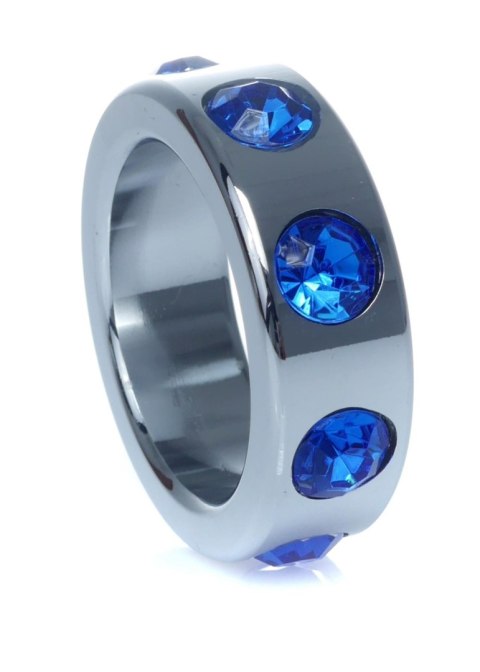 Pierścień-Metal Cock Ring with Dark Blue Diamonds Small