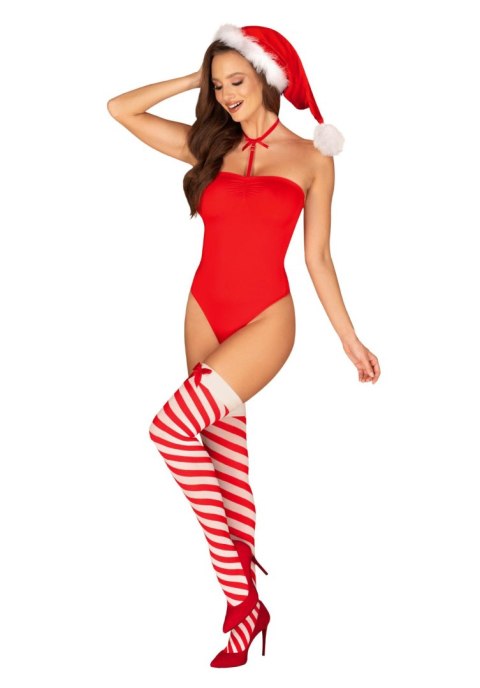 Świąteczne pończochy Kissmas w biało-czerwone paski - cała sylwetka.