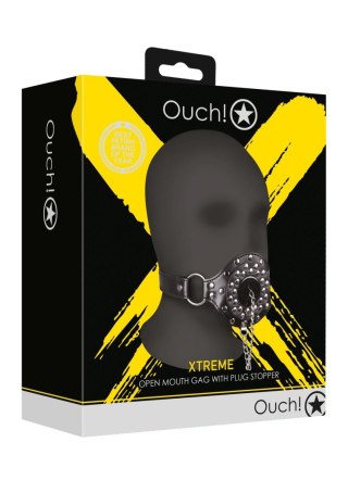 Open Mouth Gag with Plug Stopper - Black