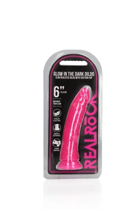 Slim Realistic Dildo with Suction Cup - Glow in the Dark - 6'' / 15,5 cm