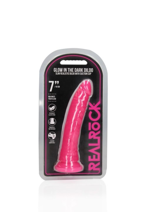 Slim Realistic Dildo with Suction Cup - Glow in the Dark - 7'' / 18 cm