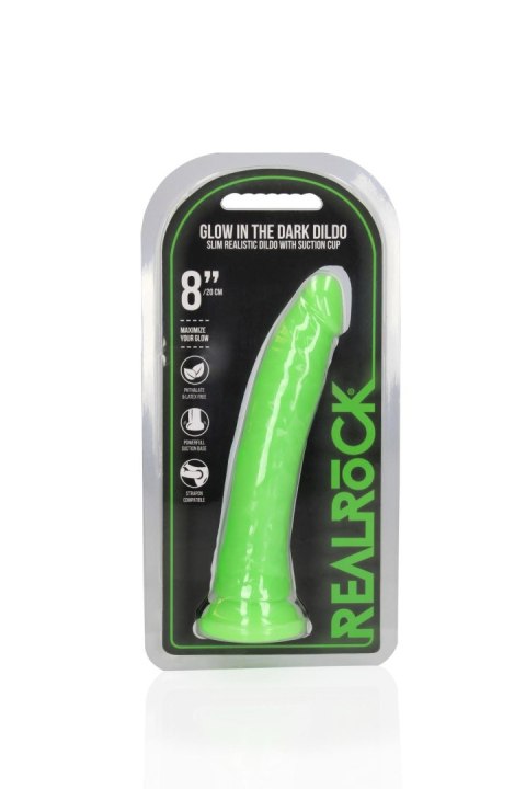 Slim Realistic Dildo with Suction Cup - Glow in the Dark - 8'' / 20 cm