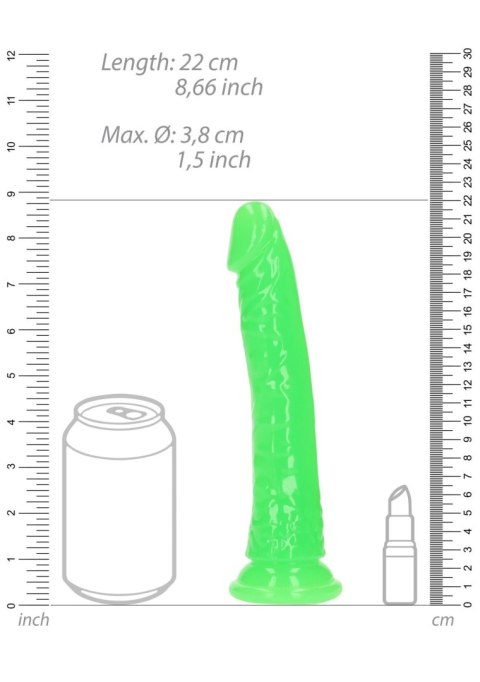 Slim Realistic Dildo with Suction Cup - Glow in the Dark - 8'' / 20 cm